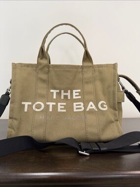 Marc Jacobs Olive Canvas Tote Bag with Black Strap MEDIUM SIZE